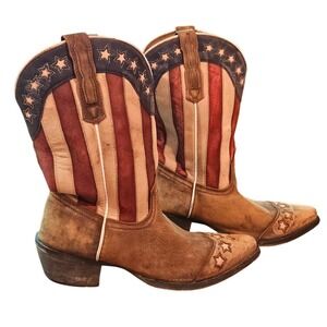 Dan Post Liberty Youth 5.5 D American Flag Leather Western Boots Cowboy  Cowgirl